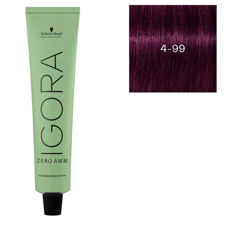 Schwarzkopf Professional Coloration Igora Zero Amm 4-99 châtain violet extra New