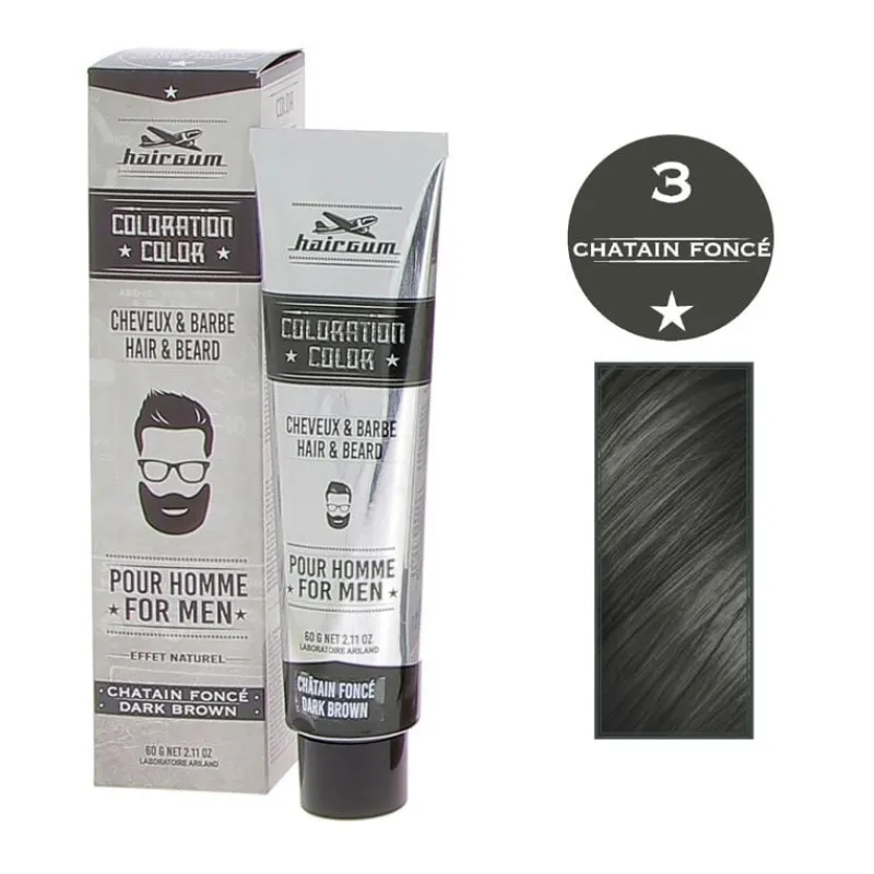Hairgum Coloration pour homme cheveux & barbe 3 châtain foncé Best