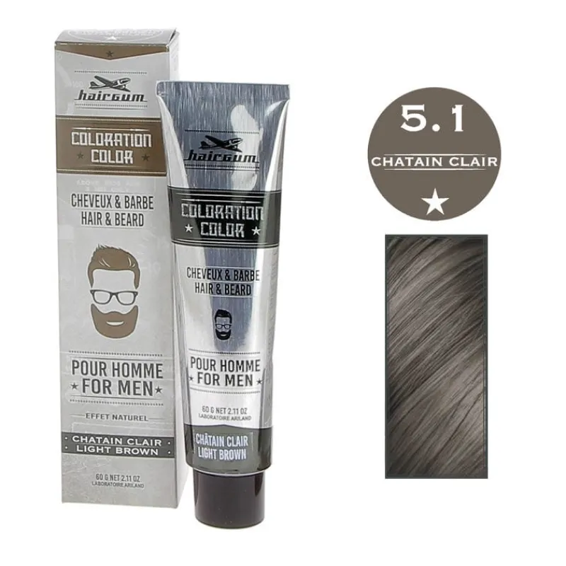 Hairgum Coloration pour homme cheveux & barbe 5.1 châtain clair