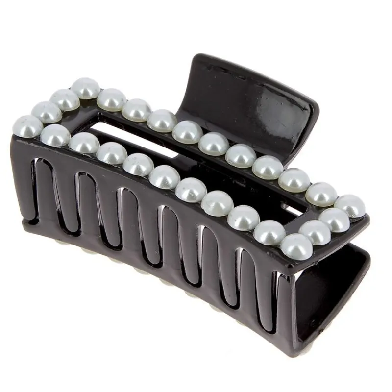 La Boutique du Coiffeur Pince croco rectangle à perles noir Hot
