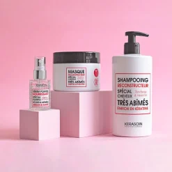 Kerasoin Professionnel Rituel trio reconstructeur à la kératine shampooing masque et sérum
