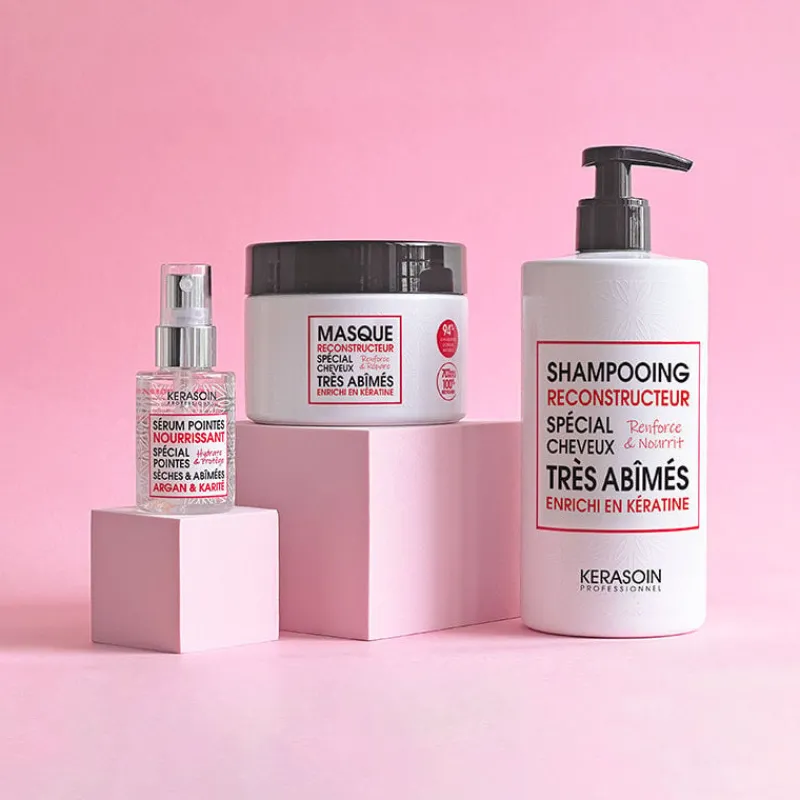 Kerasoin Professionnel Rituel trio reconstructeur à la kératine shampooing masque et sérum