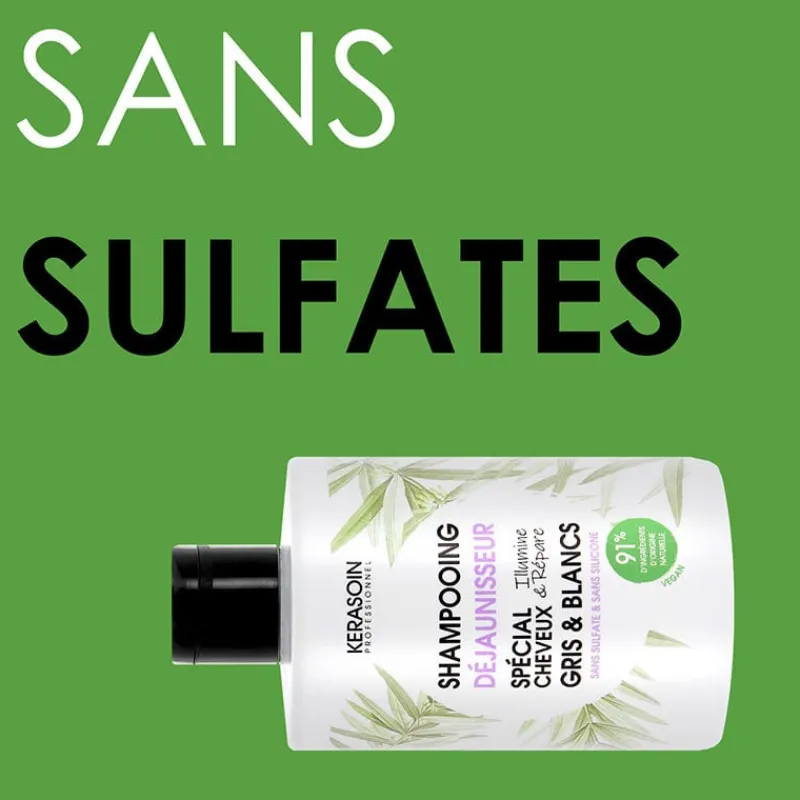 Kerasoin Professionnel Shampooing déjaunisseur cheveux gris & blancs Gamme Nature Hot