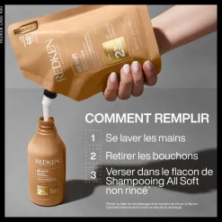 Redken Shampooing hydratant pour cheveux secs et sensibilisés All Soft 300ml + recharge 500ml Best